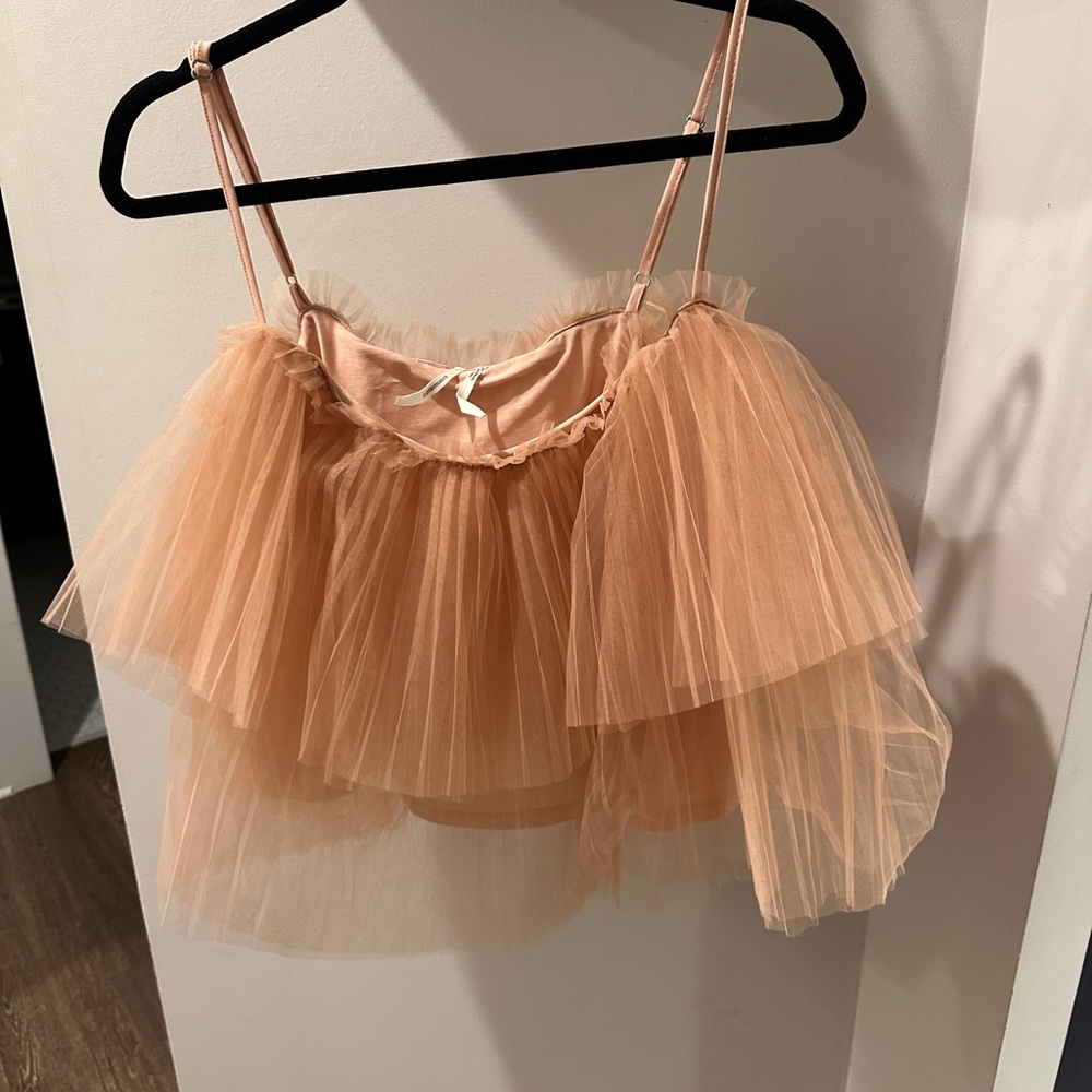 Anthropologie Blush Tulle Spaghetti Strap Top Size Large